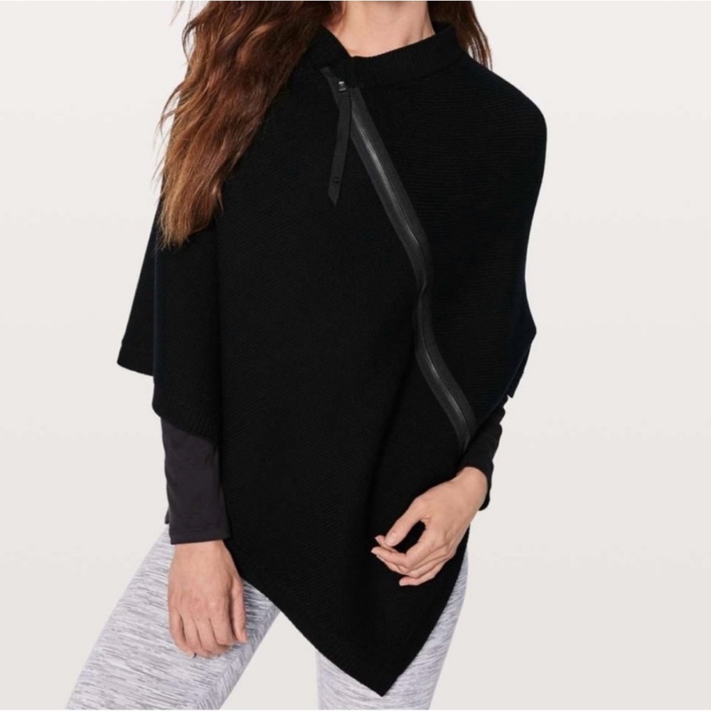 Lululemon🍋 On the Go Poncho Black Merino Wool One Size - Picture 2 of 13